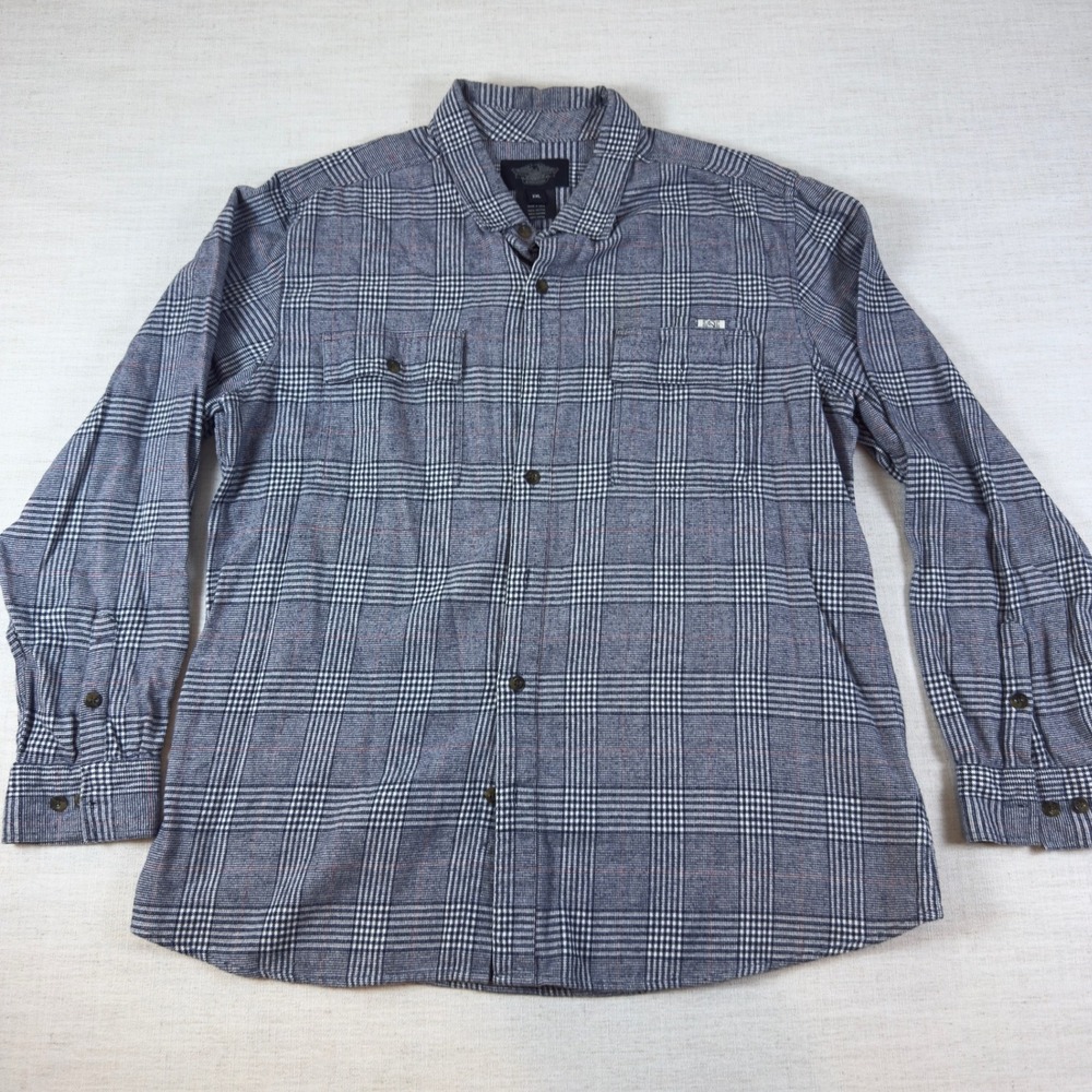 Harley-Davidson Mens 2XL Blue White Glen Plaid Cotton Button Up Shirt L/S